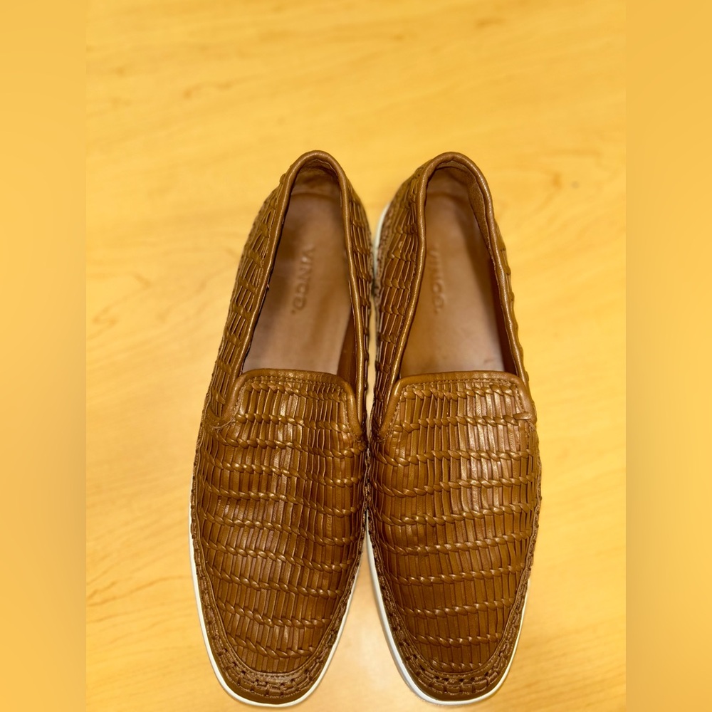 Vince Women's Size 8M Stafford Leather Woven Platform Slip On Loafer Sneakers